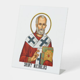 Sint Nicolaas orthodoxe Servische heiligen icoon Reclamebord Met Voetstuk