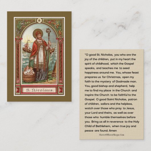 Sint-Nicolaas van Myra Prayer Kerstmis Visitekaartje (Voorkant / Achterkant)