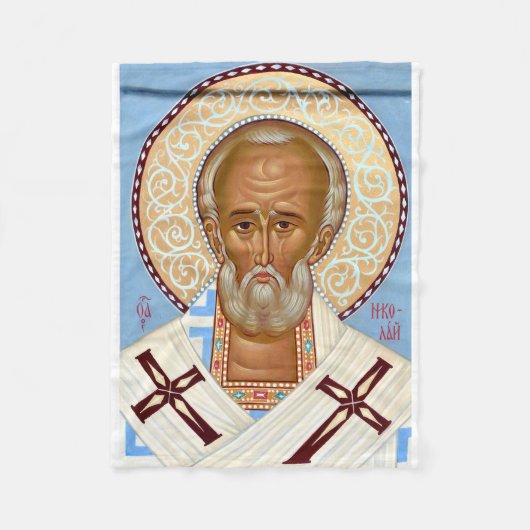 Sint-Nicolaas van Myra Premium Orthodoxe Kunst Fleece Deken (Voorkant)