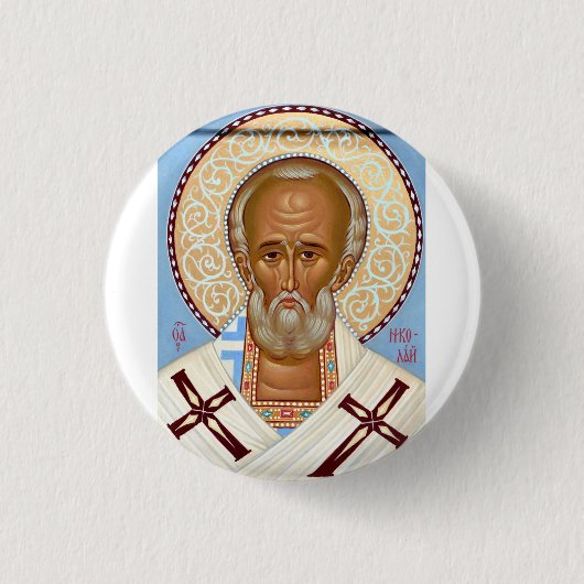 Sint-Nicolaas van Myra Premium Orthodoxe Kunst Ronde Button 3,2 Cm (Voorkant)