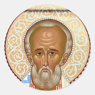Sint-Nicolaas van Myra Premium Orthodoxe Kunst Ronde Sticker