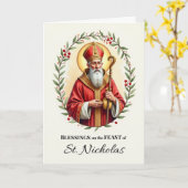 Sint-Nicolaasfeestdag Zegeningen Hulstkrans Kaart (Gele Bloem)