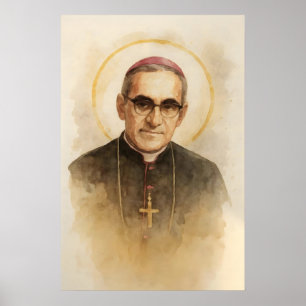 Sint Oscar Romero Aquarel Katholieke Martelaar Poster