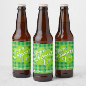 Sint Patrck's Day Lucky Clover Green Tartan Custom Bier Etiket (Flessen)
