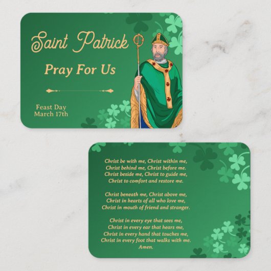 Sint-Patrick Gebedskaart – Borstharnas Gebed Plaatskaartje (Voorkant / Achterkant)