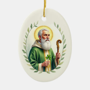 Sint-Patrick watercolorportret in een bladrijke kr Keramisch Ornament