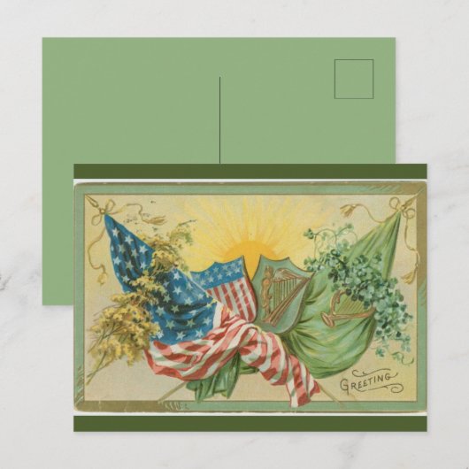 Sint Patrick's Amerikaanse vlag Shamrock Harp Briefkaart (Voorkant / Achterkant)