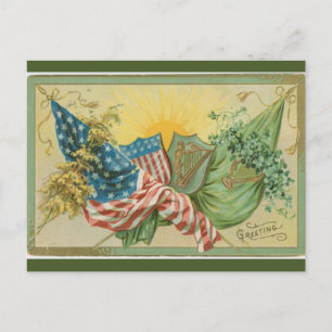 Sint Patrick's Amerikaanse vlag Shamrock Harp Briefkaart