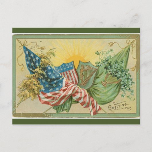 Sint Patrick's Amerikaanse vlag Shamrock Harp Briefkaart (Voorkant)