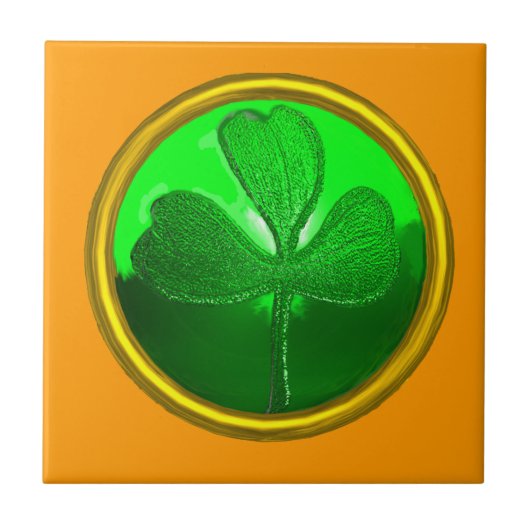 SINT PATRICK'S CELTIC HEART, SHAMROCK, oranje Tegeltje (Voorkant)