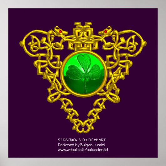 SINT PATRICK'S CELTIC HEART, SHAMROCK, paars Poster (Voorkant)