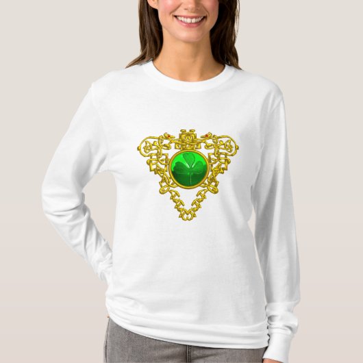 SINT PATRICK'S CELTISCHE HART MET GROENE SHAMROCK T-SHIRT (Voorkant)