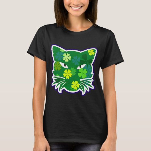 Sint Patrick's dag Cat Silhouette Green Shamrock T-shirt (Voorkant)