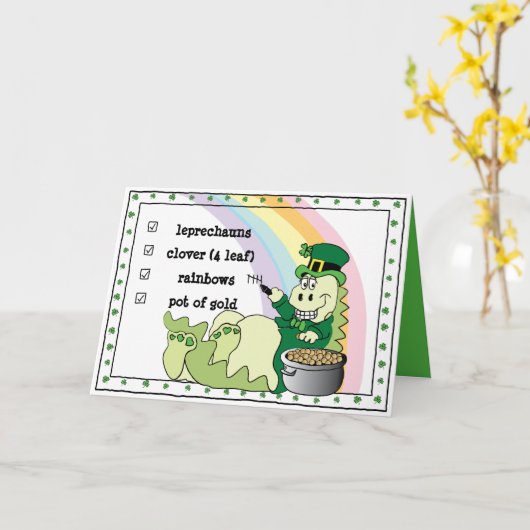 Sint-Patricks dag Dinosaur Leprechaun Kaart (Gele Bloem)