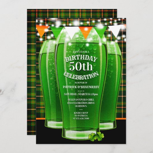Sint-Patricks Dag Mijlpaal op Birthday Party Kaart (Voorkant / Achterkant)