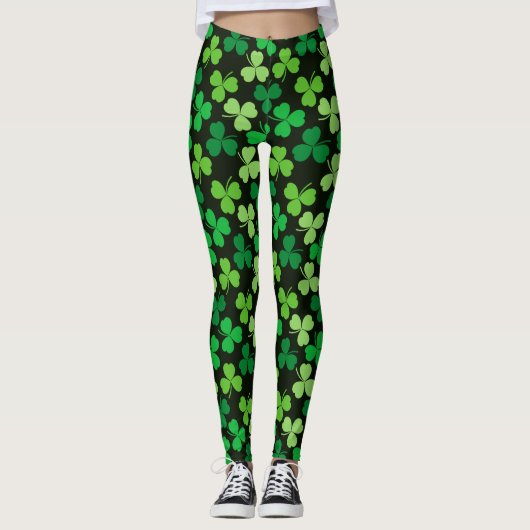 Sint-Patricks-dag-shamrock-patroon in zwart Leggings (Voorkant)