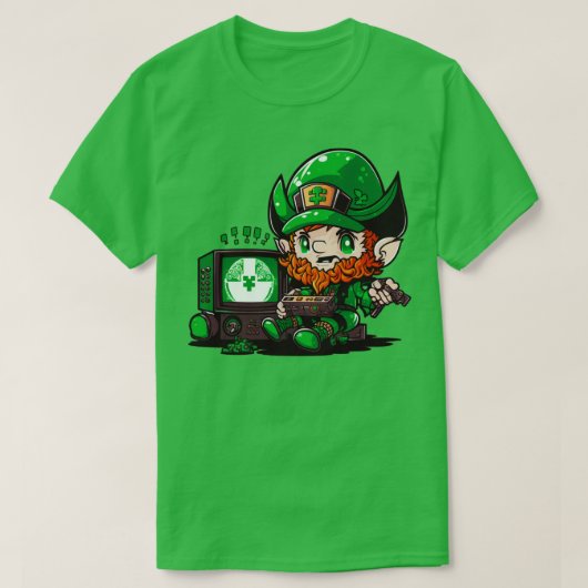 Sint-Patricks-dag videospel Shirt Gamer Leprechaun (Design voorkant)