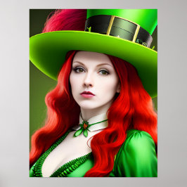 Sint-Patricks-dag vrouw in Green Tophat Poster