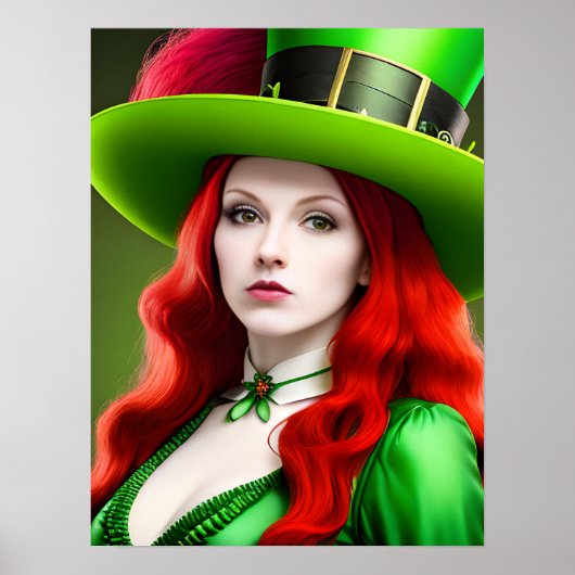 Sint-Patricks-dag vrouw in Green Tophat Poster (Voorkant)