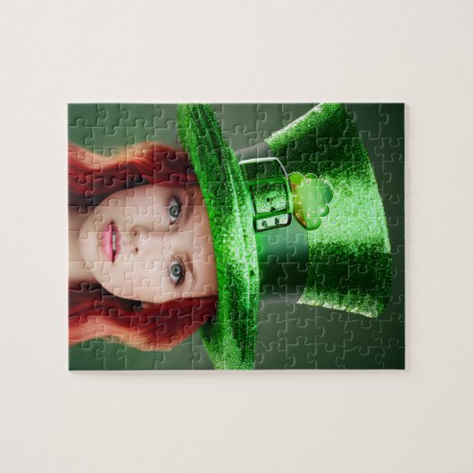 Sint-Patricks-dag vrouw in Tophat Legpuzzel (Horizontaal)