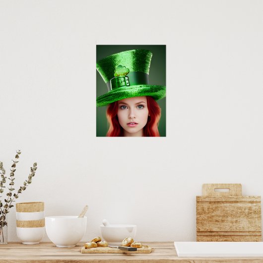 Sint-Patricks-dag vrouw in Tophat Poster (Keuken)