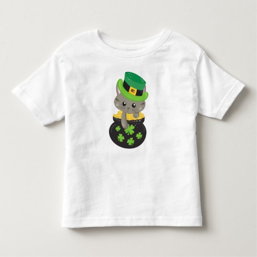 Sint Patrick's Day Cat, Clovers, Pot of Gold Kinder Shirts (Voorkant)