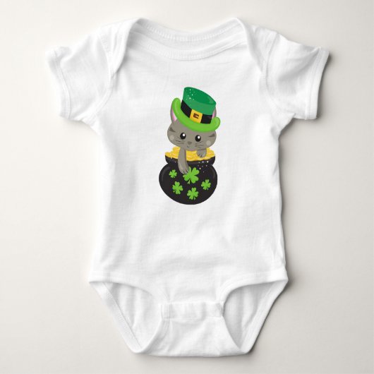 Sint Patrick's Day Cat, Clovers, Pot of Gold Romper (Voorkant)