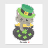 Sint Patrick's Day Cat, Clovers, Pot of Gold Sticker (Vel)