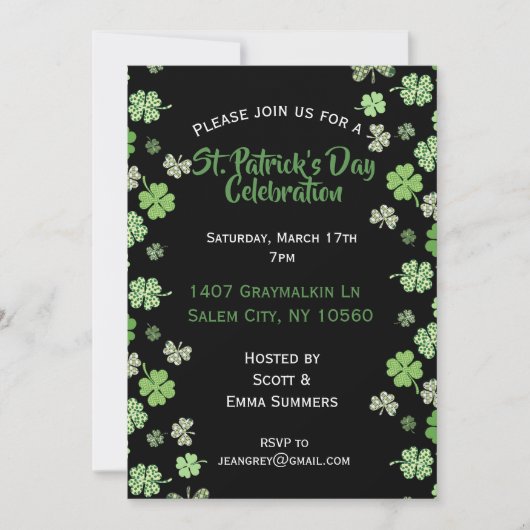 Sint Patrick's Day Celebration Black Shamrock Clov Kaart (Voorkant)