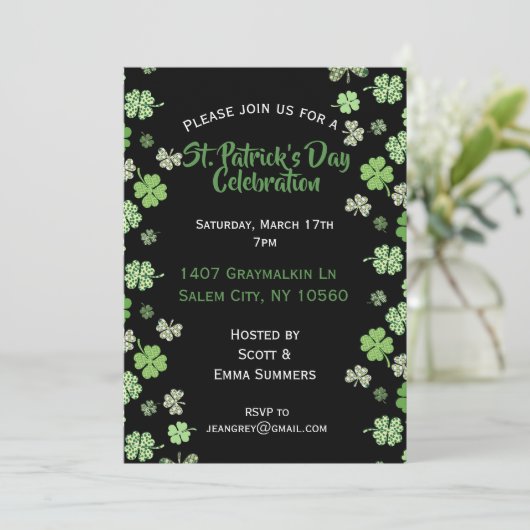 Sint Patrick's Day Celebration Black Shamrock Clov Kaart (Staand voorkant)