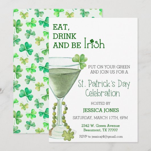 Sint Patrick's Day Celebration Party Adult Cocktai Kaart (Voorkant / Achterkant)