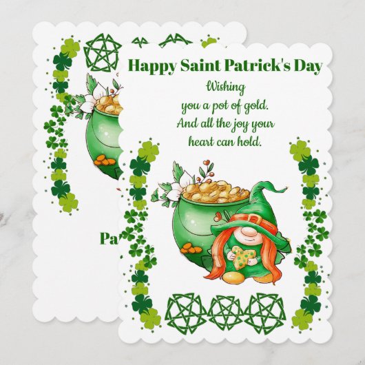 Sint Patricks Day Clover Gnome Pot Gold Feestdagenkaart (Voorkant / Achterkant)