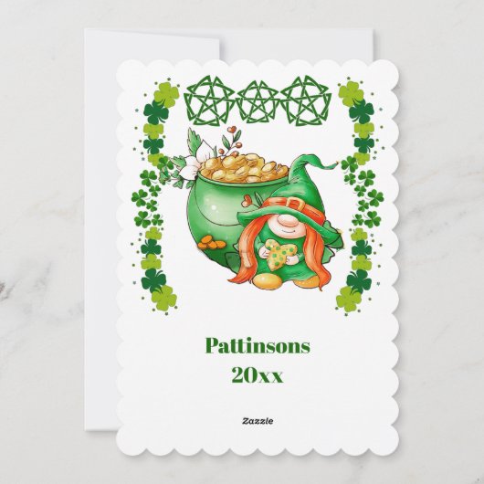 Sint Patricks Day Clover Gnome Pot Gold Feestdagenkaart (Achterkant)