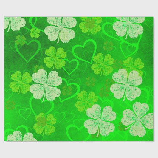 Sint-Patrick's Day Clovers and Hearts Cadeaupapier (Vlak)
