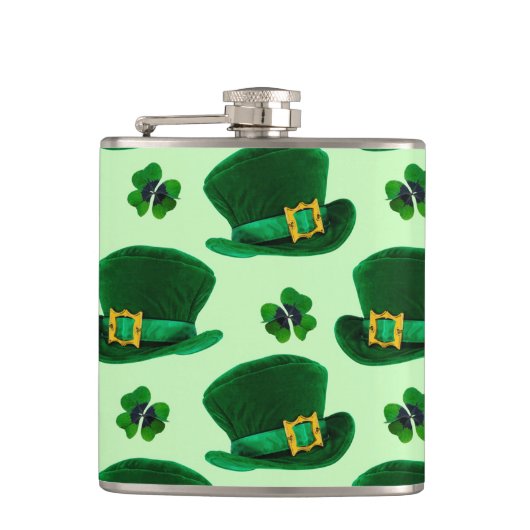 Sint-Patrick's Day Clovers and Leprechaun Petten Heupfles (Voorkant)