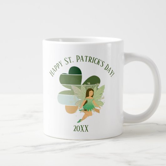 Sint-Patrick's Day Distress Shamrock Irish Fairy Grote Koffiekop (Rechts)