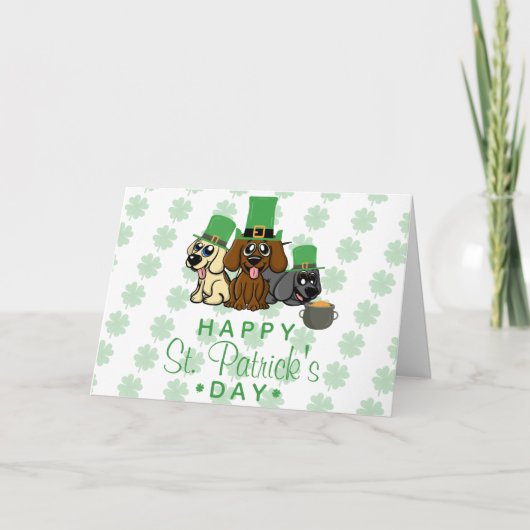 Sint Patrick's Day Dogs Leprechaun Petten Puppy Feestdagen Kaart (Voorkant)