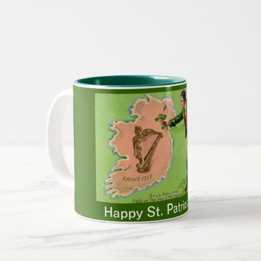 Sint Patrick's Day Erin's Isle Tweekleurige Koffiemok (Voorkant links)