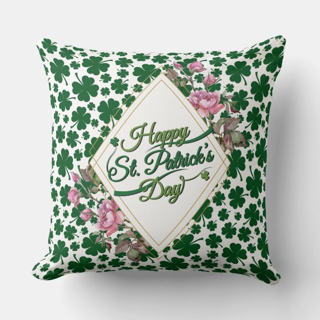 Sint Patrick's Day Floral Clover Pillow Kussen (Voorkant)