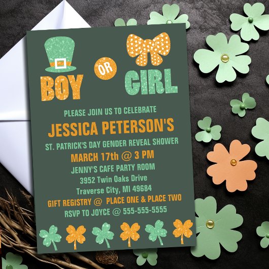 Sint Patrick's Day Gender Rebability Invitations Kaart