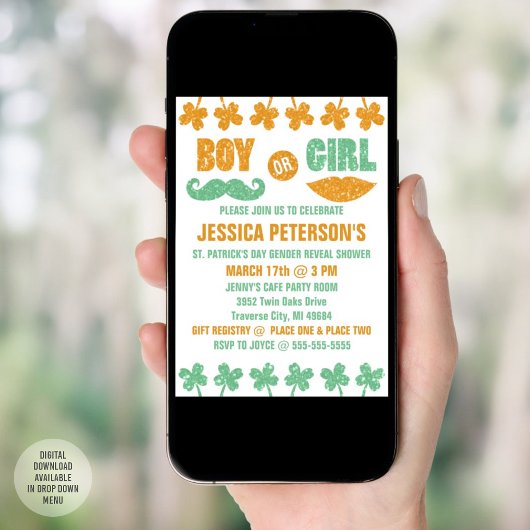 Sint Patrick's Day Gender Rebability Invitations Kaart