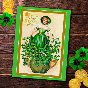  Sint Patrick's Day Girl Green Dress Clovers Feestdagenkaart