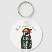 Sint-Patricks Day-Glas in lood-vensterontwerp Sleutelhanger (Voorkant)