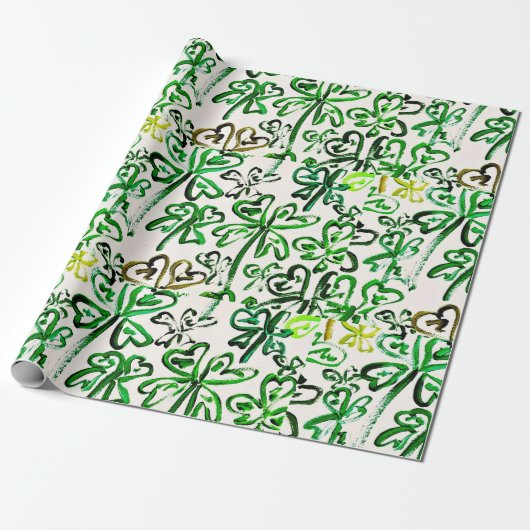 Sint Patrick's Day Green Clover Field Wrapping Pap Cadeaupapier (Uitgerold)