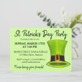 Sint Patrick's Day Green Leprechaun Tophat Party Kaart (Staand voorkant)