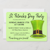 Sint Patrick's Day Green Leprechaun Tophat Party Kaart (Voorkant)