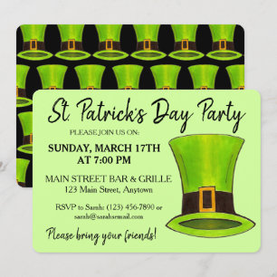 Sint Patrick's Day Green Leprechaun Tophat Party Kaart