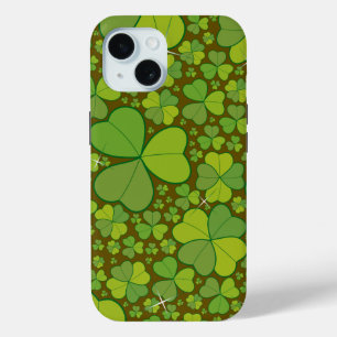 Sint Patrick's Day Green Shamrock Clover Pattern iPhone 15 Case