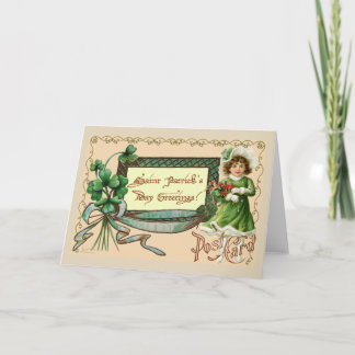 Sint Patrick's Day Greetings girl shamrocks Kaart