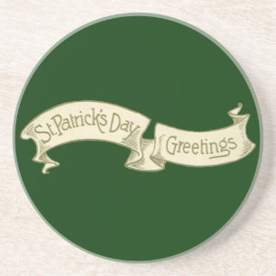 Sint Patrick's Day Greetings Golden Banner Zandsteen Onderzetter